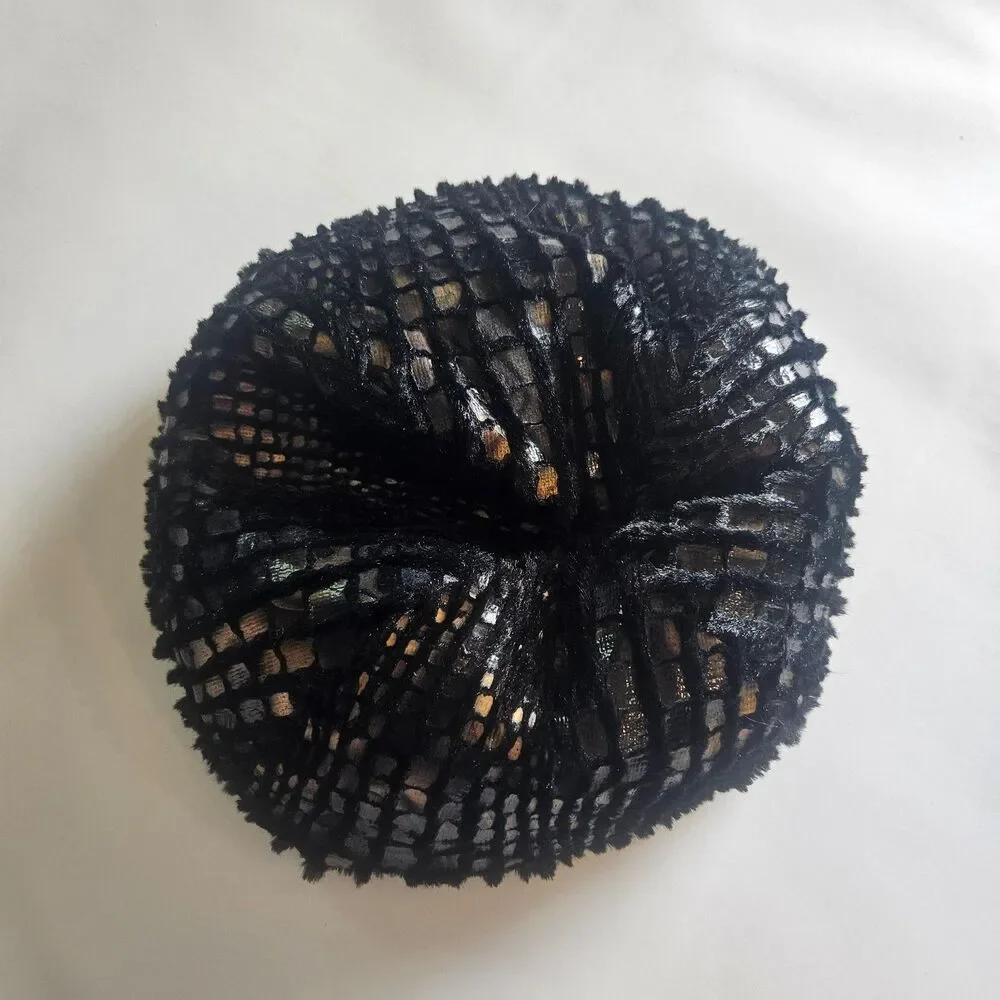 Lane Bryant Sparkle Beanie Short Black and Gold Knit Hat Caplet
